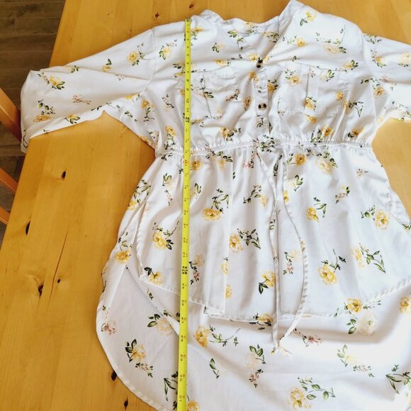MPH Collection Womens White Floral Blouse Short Sleeve Drawstring Waist 1X BOHO - Picture 5 of 9